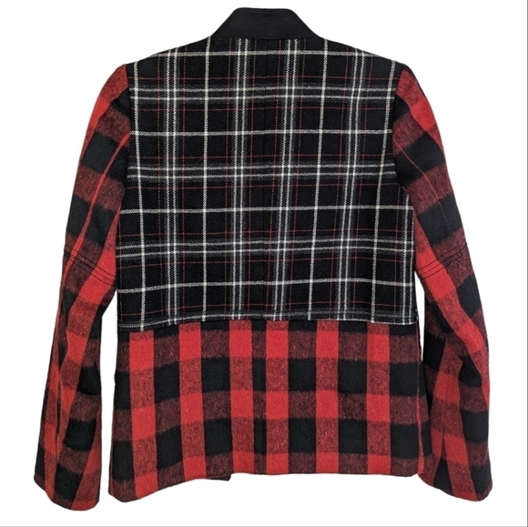 April May Plaid Buffalo Check Wool Blend Jacket Open Front Blazer Coat M - Picture 10 of 15